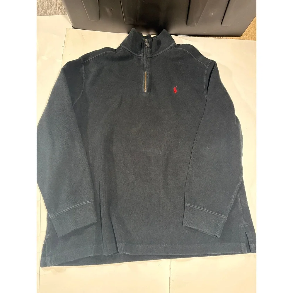 Polo Ralph Lauren XL Black Quarter Zip Sweater Pullover Red Pony Cotton Men